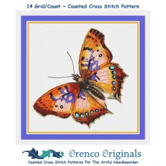 Pink, Orange and Black Butterfly in Flight Counted Cross Stitch Pattern