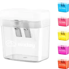 Enday 2-Hole Rectangular Sharpener W/Recycle Bin Gray