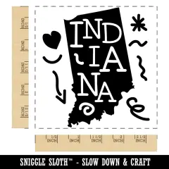 Indiana State with Text Swirls Square Rubber Stamp for Stamping Crafting