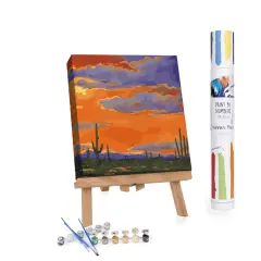 Nature's Colorful Farewell: Saguaro Sunset Paint by Numbers - 16x16in - Ships from California, USA