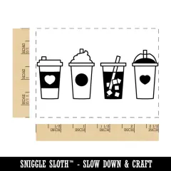 Sweet Coffee Lover Drinks Hot Iced Frozen Whipped Cream Rectangle Rubber Stamp for Stamping Crafting
