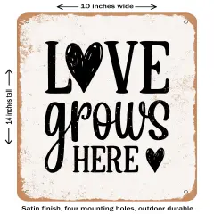 DECORATIVE METAL SIGN - Love Grows Here - 2- Vintage Rusty Look