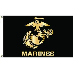 USMC Logo Marines Flag with Grommets Black 3ft x 5ft