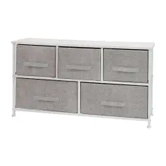 Emma and Oliver 5 Drawer Storage Chest with Wood Top & Dark Fabric Pull Drawers White/Gray