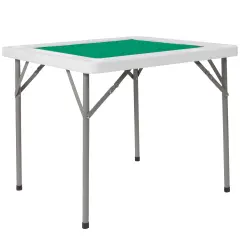 Emma and Oliver 34.5" Square 4-Player Folding Card Game Table with Playing Surface and Cup Holders Granite White