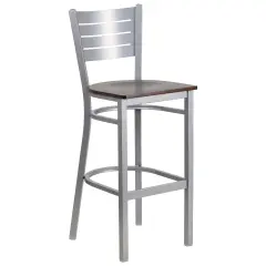 Emma and Oliver Silver Slat Back Metal Restaurant Dining Barstool WalnutWood/Silver