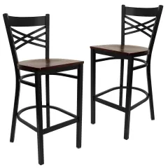 Emma and Oliver 2 Pack "X" Back Metal Restaurant Barstool Mahogany/BlackMetal