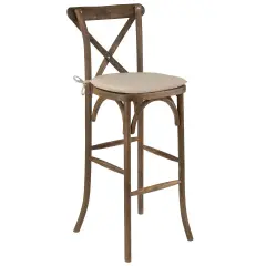 Merrick Lane Coquette Wooden Modern Farmhouse Cross Back Bar Stool with Cushion Dark Antique