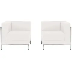 Emma and Oliver Home Office Faux Leather 2 Piece Corner Chair Set Melrose White