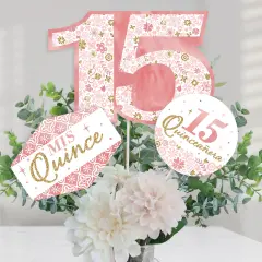 Big Dot of Happiness Mis Quince Anos - Quinceanera Sweet 15 Birthday Party Centerpiece Sticks - Table Toppers - Set of 15