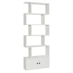 Engineered Wood S-Shaped Bookshelf with Cabinet and Doors White