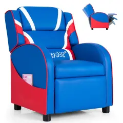 Kids Adjustable Recliner Chair with 2 Side Storage Pockets Ideal for Children Room or Home Theater Blue