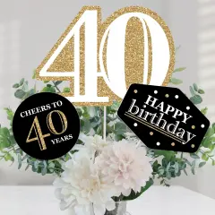 Big Dot of Happiness Adult 40th Birthday - Gold - Birthday Party Centerpiece Sticks - Table Toppers - Set of 15