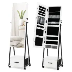 Jewelry Cabinet with Full Length Mirror White