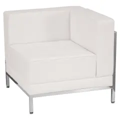 Emma and Oliver Faux Leather Modular Right Corner Quilted Tufted Seat Framed Chair Melrose White