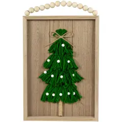 Northlight 14" Knitted Christmas Tree Wooden Framed Wall Sign Beige