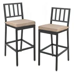Set of 2 Patio Bar Chairs with Detachable Cushion and Footrest Vertical Stripes