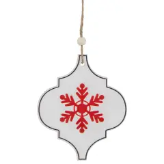 Northlight Wooden Bauble Christmas Ornament with Snowflake Design - 4.5" - White and Red