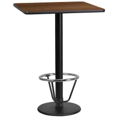 Emma and Oliver 24" Square Laminate Bar Table with 18" Round Foot Ring Base Walnut
