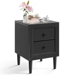 Multi-Purpose Wooden Bedside Nightstand with 2 Drawers Suitable for Any Room Black