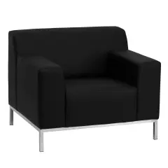 Emma and Oliver Contemporary Leather Chair with Line Stitching and Integrated Stainless Steel Frame Black