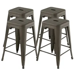 24 Inch Set of 4 Style Counter Height Barstool Stackable Chair Gun