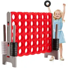 3.5 Feet Tall Jumbo 4 to Score Giant Game Set with 42 Jumbo Rings Red