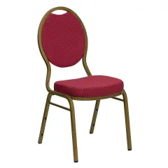 Emma and Oliver Teardrop Back Stacking Banquet Dining Chair BurgundyFab/Gold