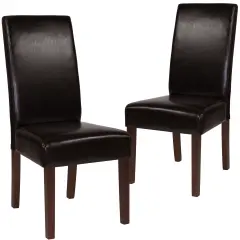 Emma and Oliver Two Mid-Century Parson's Chairs and Finished Hardwood Frame for Kitchen, Dining Room & More Brown LeatherSoft