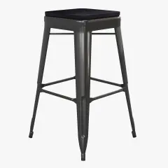 Emma and Oliver Cory Set of Four Backless Metal Stools with All-Weather Poly Resin Seats for Indoor Use Only Black/Black