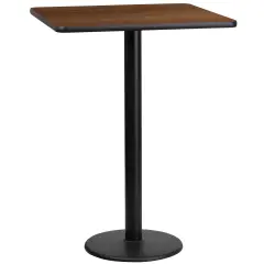 Emma and Oliver 24" Square Laminate Table Top with 18" Round Bar Height Table Base Walnut