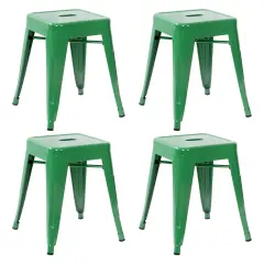 Emma and Oliver 18 Inch Table Height Indoor Stackable Metal Dining Stool-Set of 4 Green
