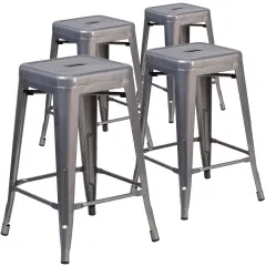 Emma and Oliver 4 Pack 24'' High Backless Metal Indoor Counter Height Stool with Square Seat Clear Coated
