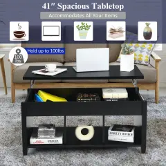 Lift Top Coffee Table with Storage Lower Shelf Black