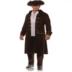 Men's Brown Pirate Captain Coat And Hat Set Costume
