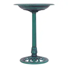 20"x28" Decorative Green Pedestal Bird Bath with Scroll Design Resin Outdoor Water Bowl