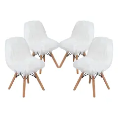 Emma and Oliver 4 Pack Kids Shaggy Dog Accent Chair - Desk Chair - Playroom Chair White