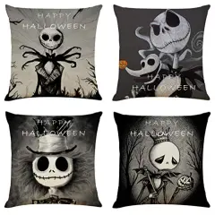Ogrmar 4PCS 18"x18" Throw Pillow Covers Halloween Decorative Couch Pillow Cases Cotton Linen Pillow Square Cushion Cover for Sofa, Couch, Bed and Car