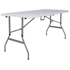 Emma and Oliver 5-Foot Height Adjustable Bi-Fold Plastic Banquet and Event Folding Table with Carrying Handle Granite White