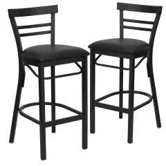 Emma and Oliver 2 Pack Two-Slat Ladder Back Metal Restaurant Barstool BlackVYL/BlackMetal