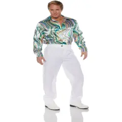 Men's Green And Gold Swirls 70s Disco Costume Shirt