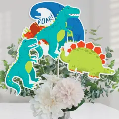 Big Dot of Happiness Roar Dinosaur - Dino Mite T-Rex Baby Shower or Birthday Party Centerpiece Sticks - Table Toppers - Set of 15