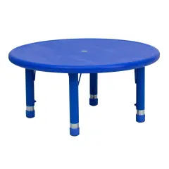 Emma and Oliver 33" Round Plastic Height Adjustable Activity Table Blue