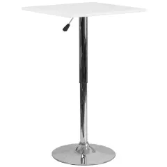Emma and Oliver 23.75'' Square Adjustable Height Wood Swivel Top Table (Adjustable Range 33'' - 40.5'') White