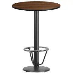 Emma and Oliver 30" Round Laminate Bar Table with 18" Round Foot Ring Base Walnut