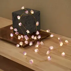 Natural Amethyst Raw Stones USB/Battery Powered 10FT 40 LEDs with Remote/Timer for Meditation Wedding Valentine's Day Present Bedroom Christmas Party Birthday Ornament