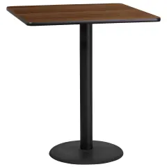 Emma and Oliver 36" Square Laminate Table Top with 24" Round Bar Height Table Base Walnut