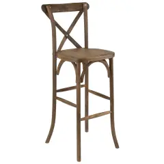 Merrick Lane 30 Inch Bistro Style Bar Height Wooden Cross Back Dining Stool Dark Antique