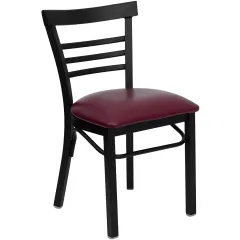 Emma and Oliver Three-Slat Ladder Back Metal Restaurant Dining Chair BurgVYL/BlackMetal