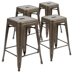 Emma and Oliver 4 Pack 24" High Metal Indoor Counter Bar Stool - Stackable Stool Gun Metal